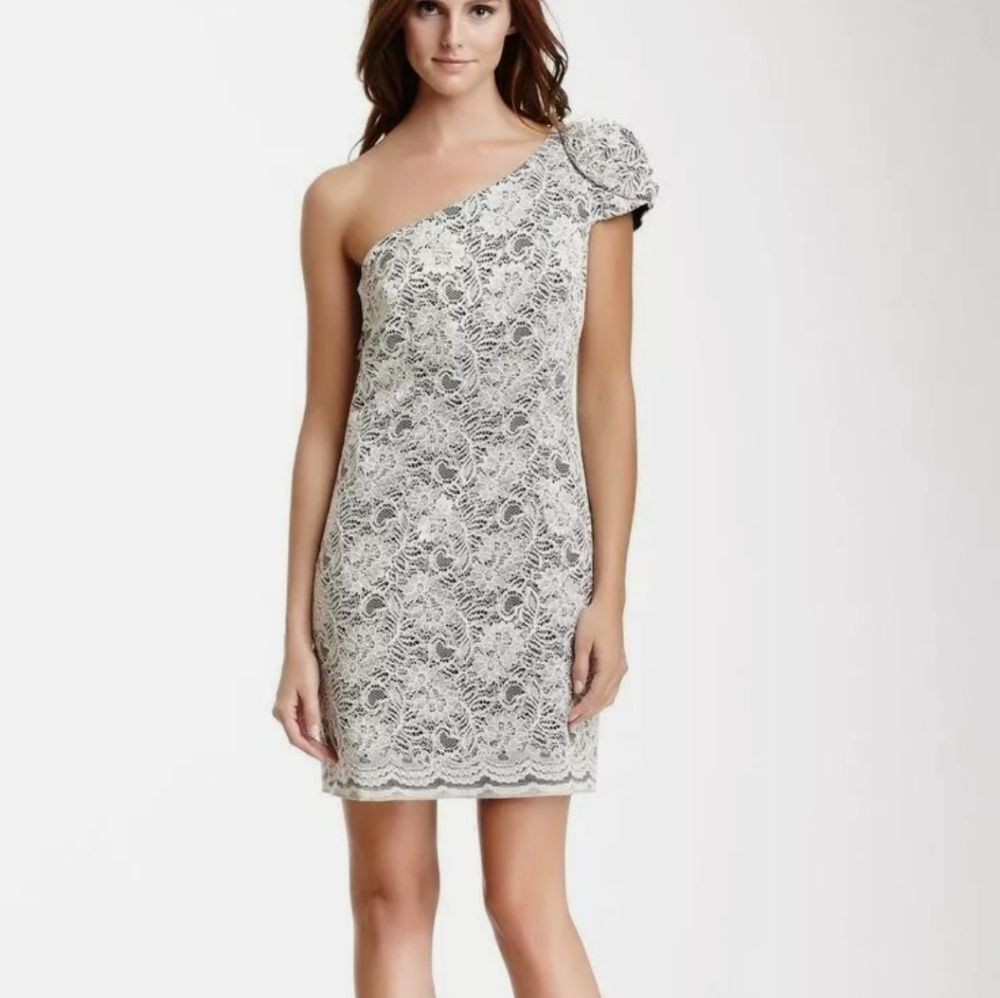 ABS by Allen Schwartz One Shoulder Cutout Lace Mini Dress Women's Size 2